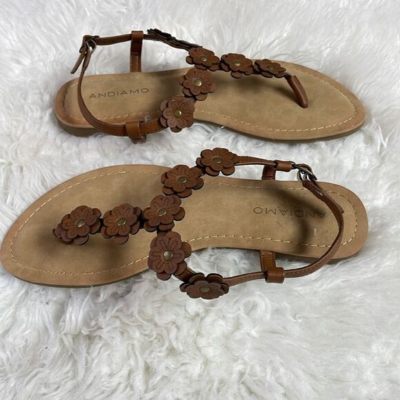 ANDIAMO Brown Floral Thong Sandals Ladies Size 8 1/2 - Picture 4 of 11